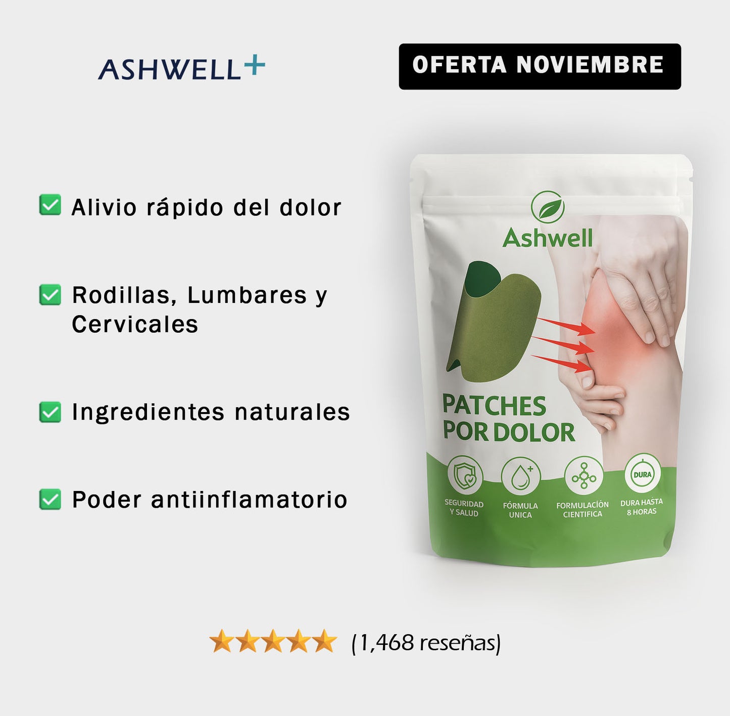Parches naturales para Dolor de rodillas y ciática - Ashwhell
